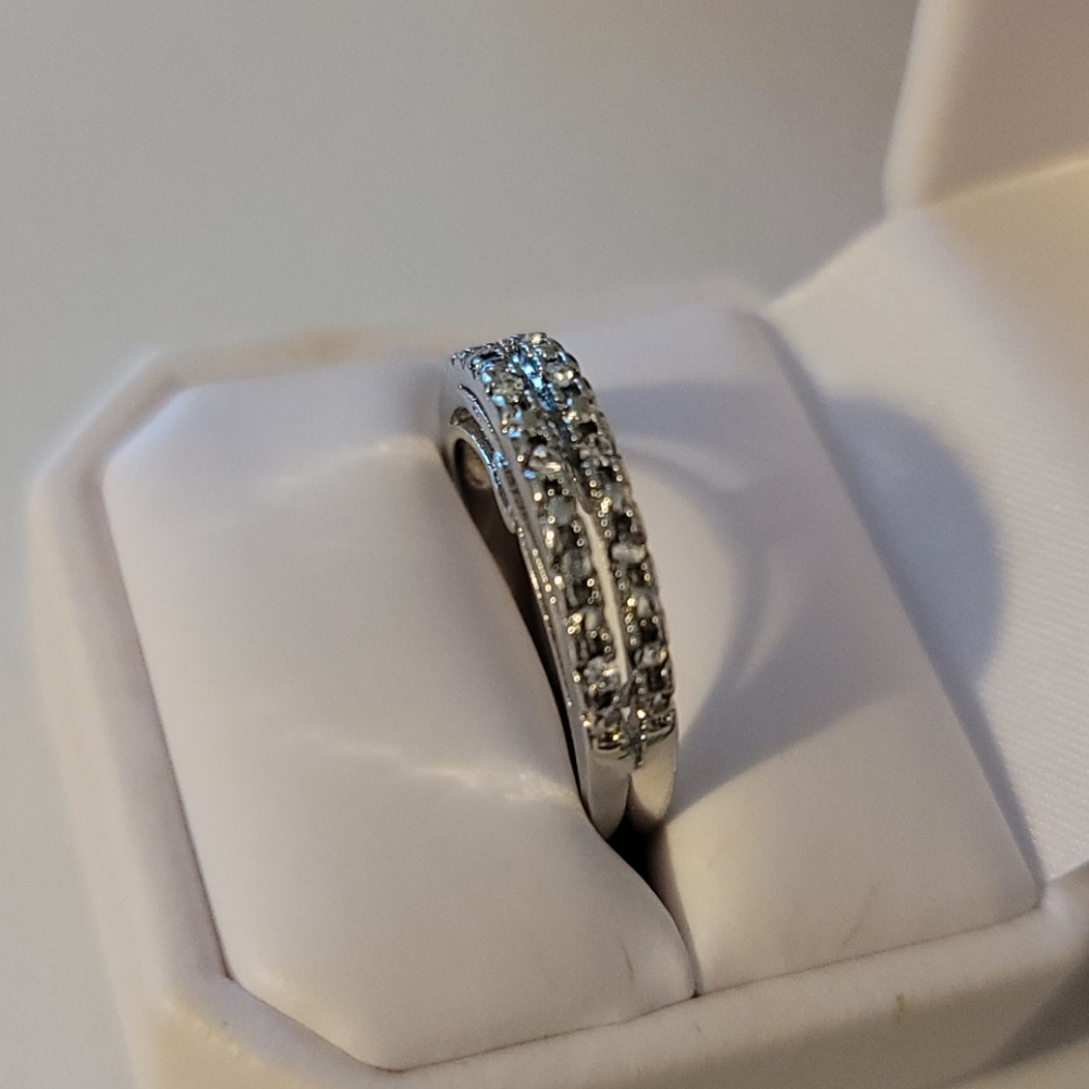 Wedding ring set sterling silver plated sz 10 - Picture 5 of 11